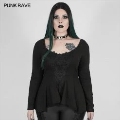 Punkravestore Women Perspective Hollow Decal Long Sleeve T-shirt