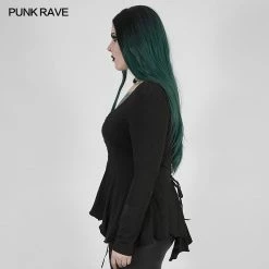 Punkravestore Women Perspective Hollow Decal Long Sleeve T-shirt