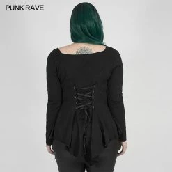 Punkravestore Women Perspective Hollow Decal Long Sleeve T-shirt