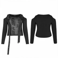 Punkravestore Punk Sexy Cracked Long-sleeved T-shirt Women