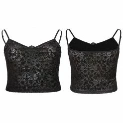 Punkravestore Sexy Gothic Velvet Flower Camisole Women