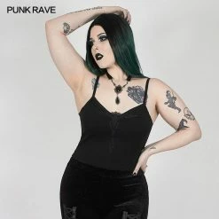 Punkravestore Sexy Gothic Velvet Flower Camisole Women