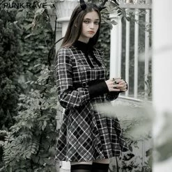 Punkravestore Plaid Court Collect Waist Dress