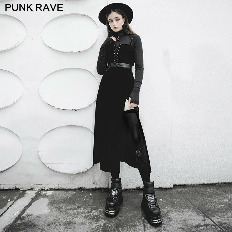 Punkravestore "PUNK" Series Velvet Suspender Double High-waisted Dress 3 Punkravestore "PUNK" Series Velvet Suspender Double High-waisted Dress