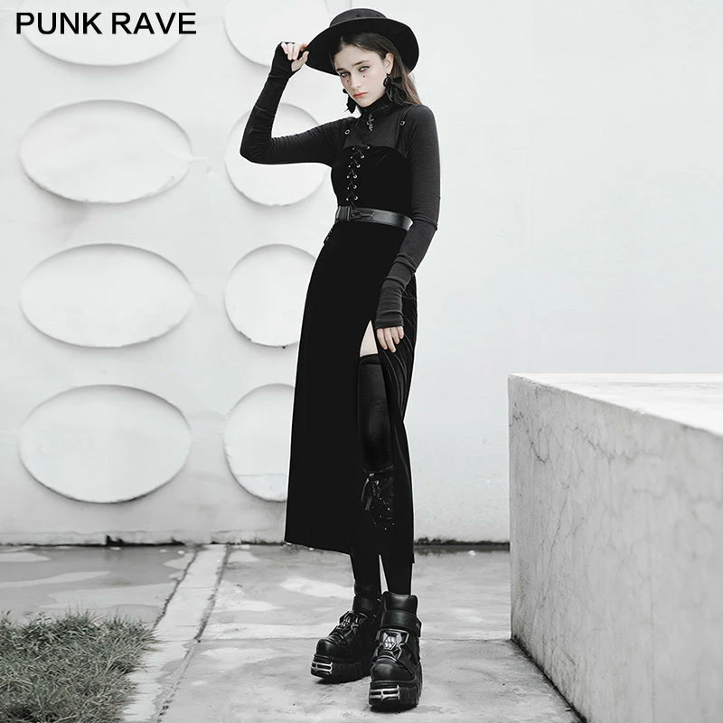 Punkravestore "PUNK" Series Velvet Suspender Double High-waisted Dress 4 Punkravestore "PUNK" Series Velvet Suspender Double High-waisted Dress