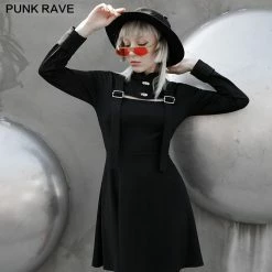 Punkravestore PUNK Stand Collar Dress Women