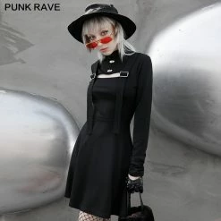 Punkravestore PUNK Stand Collar Dress Women