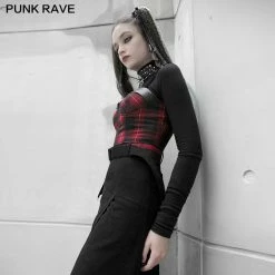 Punkravestore "PUNK" Series Plaid Elastic Shoulder Strap Corset Vest Women