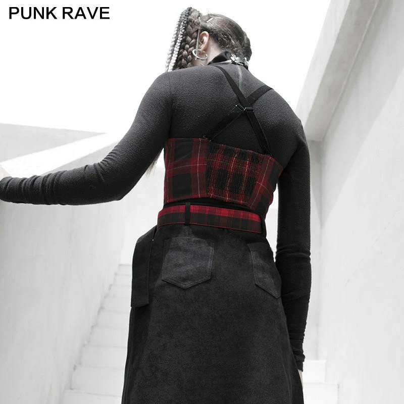 Punkravestore "PUNK" Series Plaid Elastic Shoulder Strap Corset Vest Women 5 Punkravestore "PUNK" Series Plaid Elastic Shoulder Strap Corset Vest Women