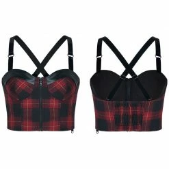 Punkravestore "PUNK" Series Plaid Elastic Shoulder Strap Corset Vest Women 10 Punkravestore