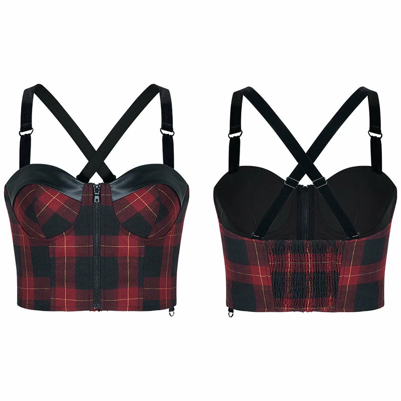 Punkravestore "PUNK" Series Plaid Elastic Shoulder Strap Corset Vest Women 6 Punkravestore "PUNK" Series Plaid Elastic Shoulder Strap Corset Vest Women