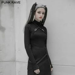 Punkravestore Punk Cross-shoulder Strap Long Sleeve T-shirt
