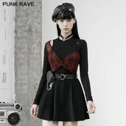 Punkravestore Fake Two Pieces Long T-shirts