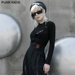 Punkravestore Fake Two Pieces Long T-shirts