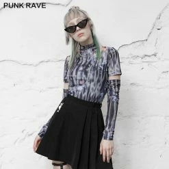 Punkravestore "Millennium E-Worm" High Neck Elastic Mesh Print Top