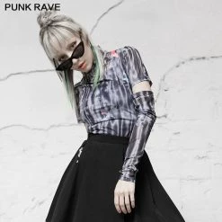 Punkravestore "Millennium E-Worm" High Neck Elastic Mesh Print Top