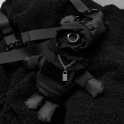 Punkravestore Velvet Clown Hat Backpack Doll Medium-length Coat Women