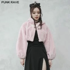 Punkravestore Cute Ears Drawstring Cap Short Coat