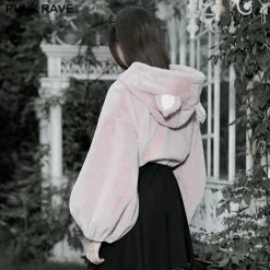 Punkravestore Cute Ears Drawstring Cap Short Coat