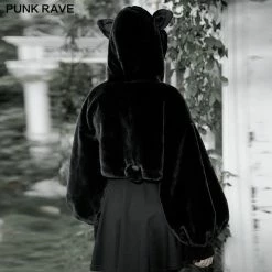 Punkravestore Cute Ears Drawstring Cap Short Coat