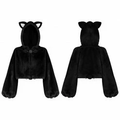 Punkravestore Cute Ears Drawstring Cap Short Coat