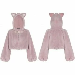 Punkravestore Cute Ears Drawstring Cap Short Coat