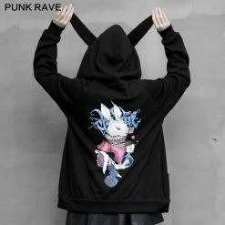 Punkravestore Dark Rabbit Print Coat Family Outfits