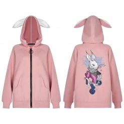 Punkravestore Dark Rabbit Print Coat Family Outfits
