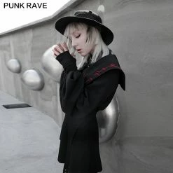 Punkravestore Navy Collar Embroidered Short Coat Daily Wear