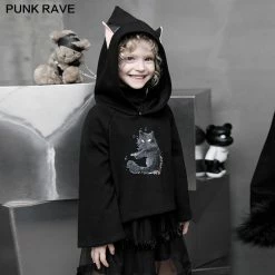 Punkravestore Cat Print Loose Plus Velvet Sweater Family Outfits