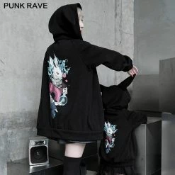 Punkravestore Dark Rabbit Print Coat Family Outfits