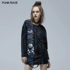 Punkravestore Gothic Loose Print Long Sleeve T-Shirt