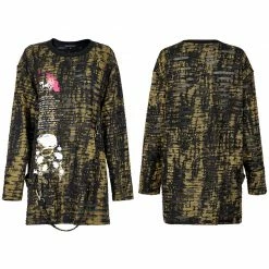 Punkravestore Gothic Loose Print Long Sleeve T-Shirt