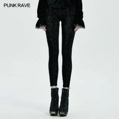 Punkravestore Gothic Retro Burn Out Flower Leggings