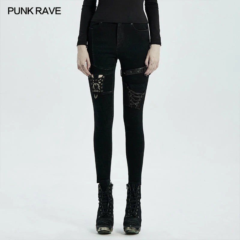 Punkravestore Punk Knee Deconstructed Hollow Denim Trousers 3 Punkravestore Punk Knee Deconstructed Hollow Denim Trousers