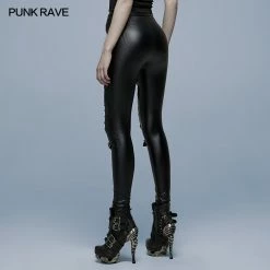 Punkravestore Goth Skinny Imitation Leather Pants Gothic