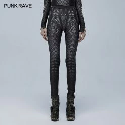 Punkravestore Goth Skinny Skeleton Print Leggings Gothic