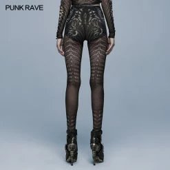 Punkravestore Goth Skinny Skeleton Print Leggings Gothic