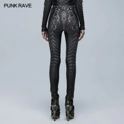 Punkravestore Goth Skinny Skeleton Print Leggings Gothic