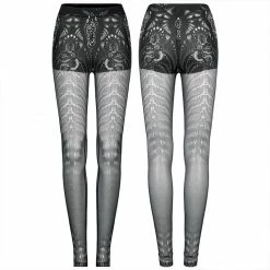 Punkravestore Goth Skinny Skeleton Print Leggings Gothic