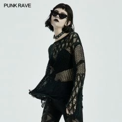 Punkravestore Irregular Hollow Sweaters Punk Sweater & Hoodies