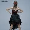 Punkravestore Gothic Pink Blue Plaid Dress