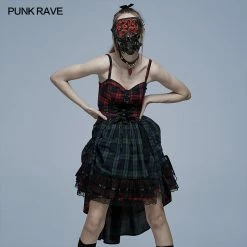 Punkravestore Gothic Pink Blue Plaid Dress