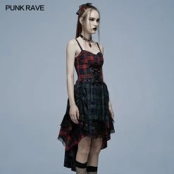 Punkravestore Gothic Pink Blue Plaid Dress
