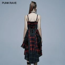 Punkravestore Gothic Pink Blue Plaid Dress
