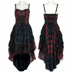 Punkravestore Gothic Pink Blue Plaid Dress