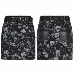 Punkravestore Goth Skull Printting Skirt