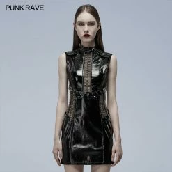 Punkravestore Gothic Patent Leather Hollowed Out Dress