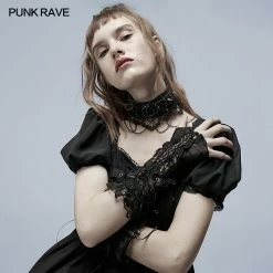 Punkravestore Gothic Hollow Out Applique Gloves Women