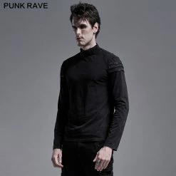 Punkravestore Simple Everyday Gothic Long Sleeve T-shirt Gothic Mens T-shirt